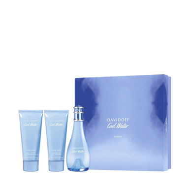 DAVIDOFF COOL WATER 3 PCS SET FOR WOMEN: 3.4 EAU DE TOILETTE SPRAY + 2.5 SHOWER GEL + 2.5 BODY LOTION