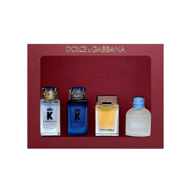 DOLCE & GABBANA 4 PCS MINI SET FOR MEN: "K" 5 ML EAU DE TOILETTE + LIGHT BLUE 4.5 ML EAU DE TOILETTE + "K" 5 ML EAU DE PARFUM  + THE ONE 5 ML EAU DE TOILETTE