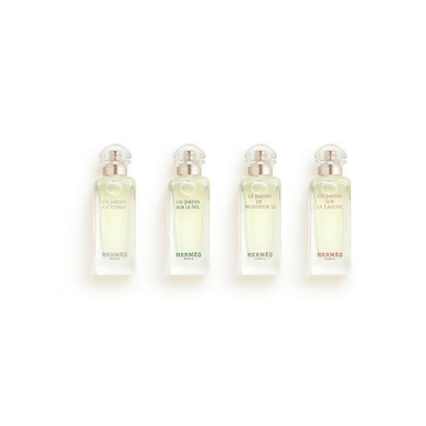 HERMES 4 PCS MINI SET: UN JARDIN A CYTHERE 0.25 EAU DE TOILETTE + UN JARDIN SUR LE NIL 0.25 EAU DE TOILETTE + LE JARDIN DE MONSIEUR LI 0.25 EAU DE TOILETTE + JARDIN SUR LA LAGUNE 0.25 EAU DE TOILETTE