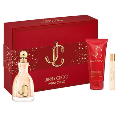 JIMMY CHOO I WANT CHOO 3 PCS SET FOR WOMEN: 3.3 EAU DE PARFUM SPRAY + 0.25 EAU DE PARFUM SPRAY + 3.3 BODY LOTION ...
