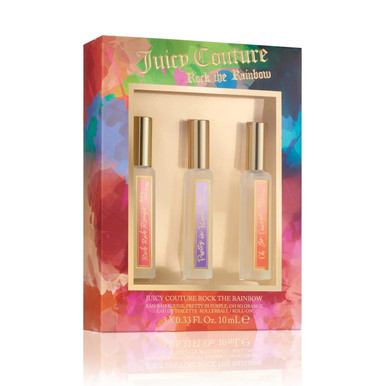 JUICY COUTURE 3 PCS ROLLERBALL SET FOR WOMEN: RAH RAH ROUGE 0.33 EAU DE TOILETTE ROLLERBALL + PRETTY IN PURPLE 0.33 EAU DE TOILETTE ROLLERBALL + PALM TREES PLEASE 0.33 EAU DE TOILETTE ROLLERBALL