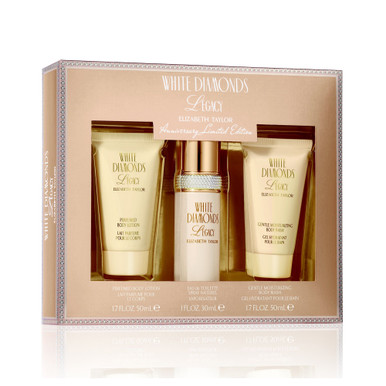 ELIZABETH TAYLOR WHITE DIAMONDS LEGACY 3 PCS SET FOR WOMEN: 1 OZ EAU DE TOILETTE SPRAY+ 1.7 BODY WASH + 1.7 BODY LOTION 
