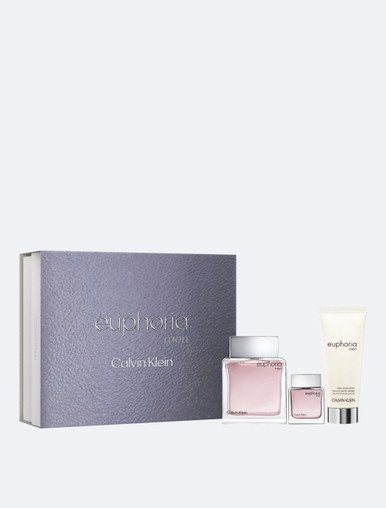 CALVIN KLEIN EUPHORIA 3 PCS SET FOR MEN:  3.3 EAU DE TOILETTE SPRAY + 3.3 AFTER SHAVE BALM + 15 ML EAU DE PARFUM MINI